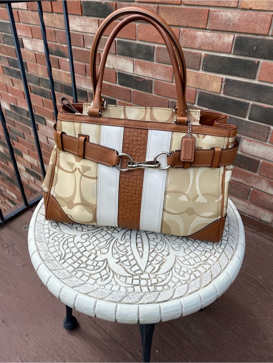 Coach Handbags - Coach Hampton Optic Signature Stripe Carryall Bag Equestrian Style